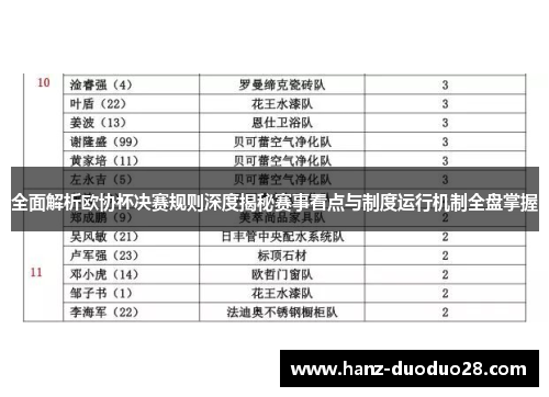 全面解析欧协杯决赛规则深度揭秘赛事看点与制度运行机制全盘掌握